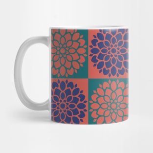 Dahlia Checkerboard in Raspberry, Teal, and Blue Mug